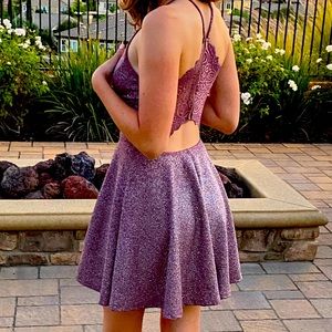 Small Purple glittery homecoming dress with lace back detail